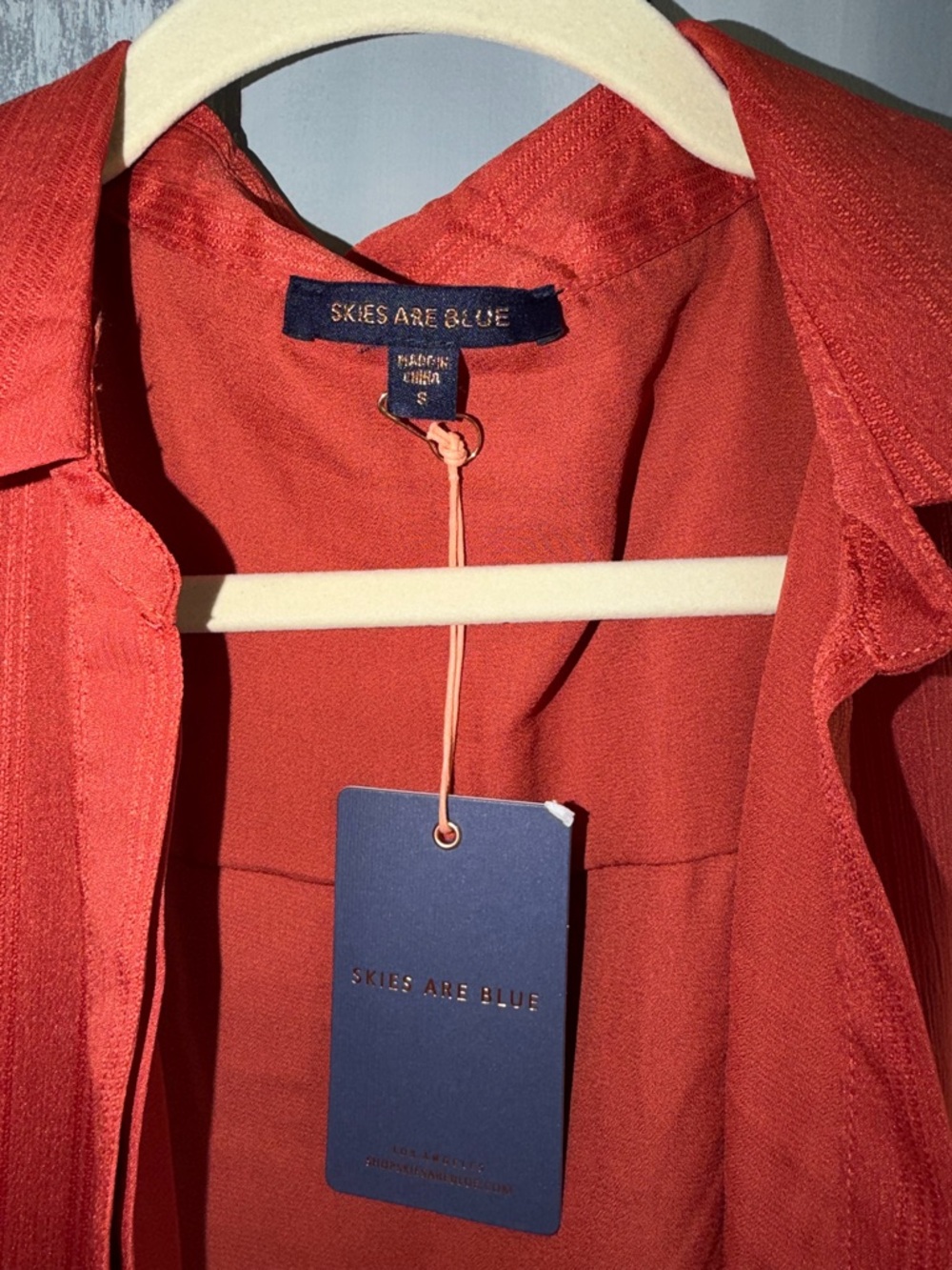 Skies Are Blue Red Shirt Dress Long Sleeve Button Front NWT Size Small - Picture 3 of 8